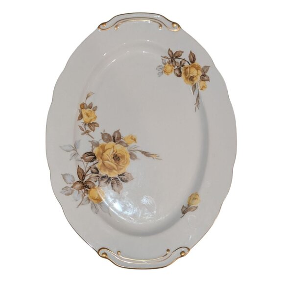 Vintage Sango China Oval Serving Platter Gold Trim Yellow Rose Design - Picture 5 of 11